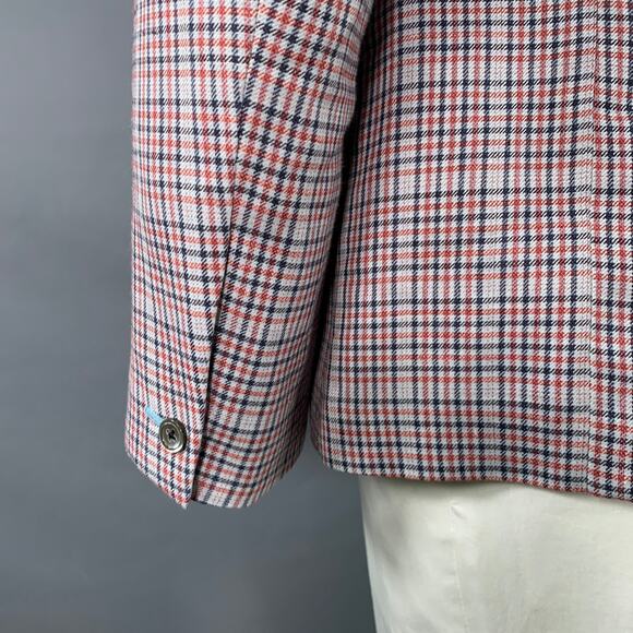 BLACK FLEECE Size 42 Regular Grey Red Black Plaid Sport Coat - Picture 5 of 13